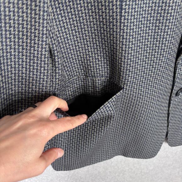 Mani Sport Coat Blazer 42L Blue Wool Silk Tweed Houndstooth Made Italy Saks READ - Picture 3 of 16